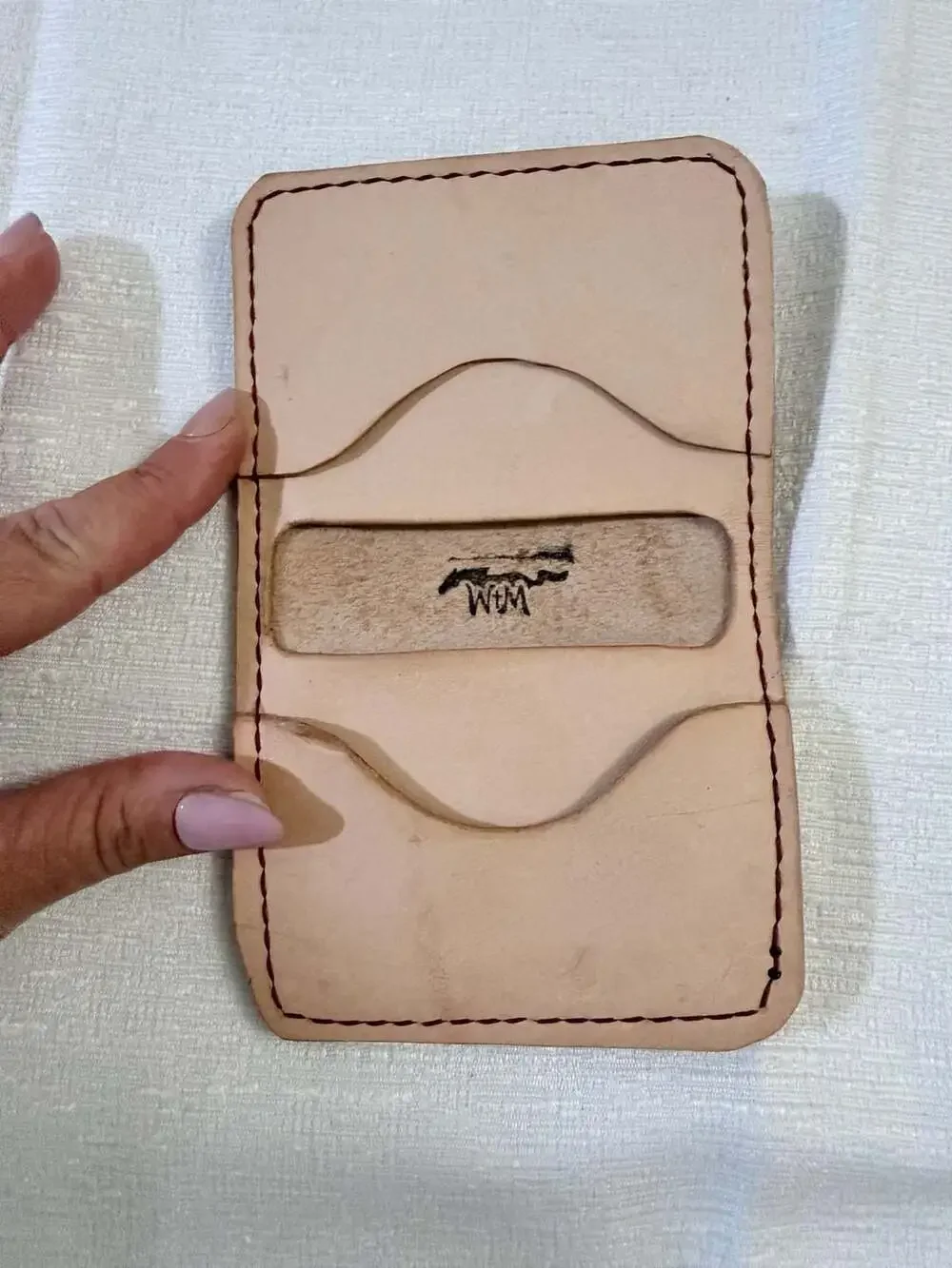 WTM Leather Hand-Stitched Vegetable Tanned Natural Card Holder Wallet